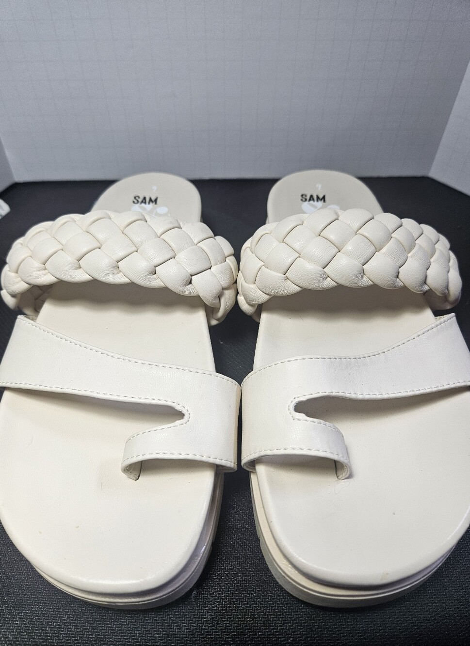 Sam & Libby Adelia Ivory Braided Slides Footbed Sandals Size 9